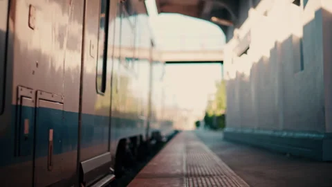 Blurry view of a train moving at the Nice Train Station Stock Footage 295602446