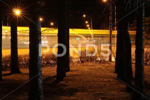 Blurry winter bus.JPG Stock Photos
