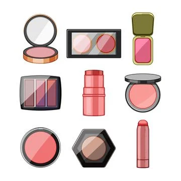 Blush compact set cartoon vector illustration Illustrazione stock