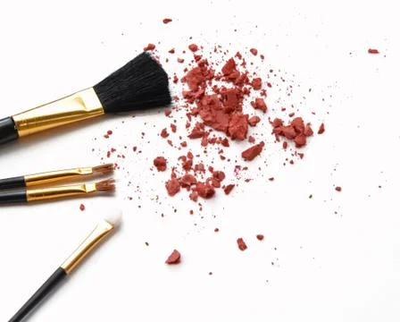 Blush make up set with crushed make up powder. Stock Photos