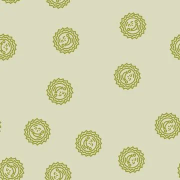 Blushing cheeks cute sun character line vector seamless pattern Stock Illustration