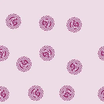 Blushing cheeks cute sun character glyph vector seamless pattern Stock Illustration