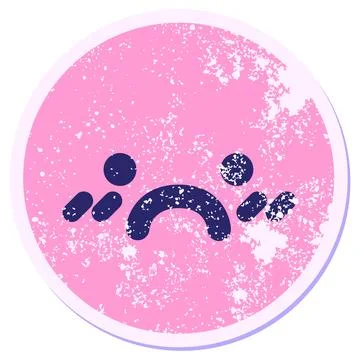 Blushing unhappy face circular sticker in bright neon color Illustrazione stock