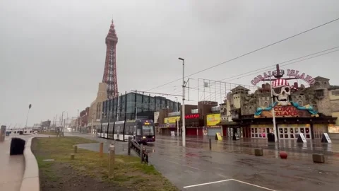 Blustery scenes in Blackpool as Storm Floris approaches UK Stock Footage 314260151