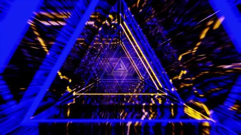 Bluw with orange yellow waved triangle VJ loop tunnel background0001-0240 Stock Footage 343549464