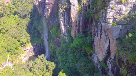 Blyde River Canyon Edge of Cliff with High Altitude Waterfall Stock Footage 302153549