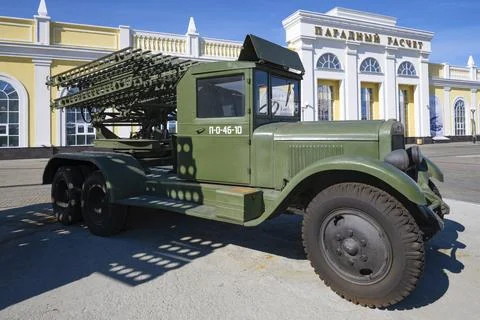 BM-8-48 multiple launch rocket system on the chassis of ZIS-6 a Soviet truck Stock Photos