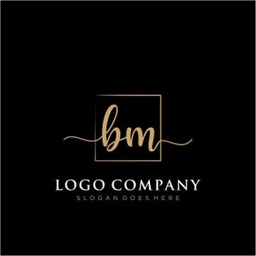 BM Initial handwriting logo with rectangle template vector Stock Illustration