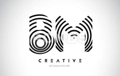 BM Lines Warp Logo Design. Letter Icon Made with Black Circular Lines ...