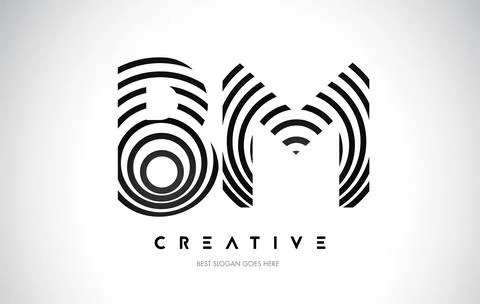 BM Lines Warp Logo Design. Letter Icon Made with Black Circular Lines. Stock Illustration