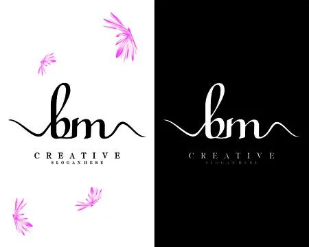 Bm, mb handwriting script letter logo design vector Stock Illustration