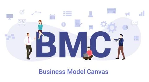 Bmc business model canvas concept with big word or text and team people with  Stock Illustration
