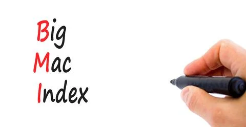 BMI big mac index symbol. Concept words BMI big mac index on white paper on.. Stock Photos
