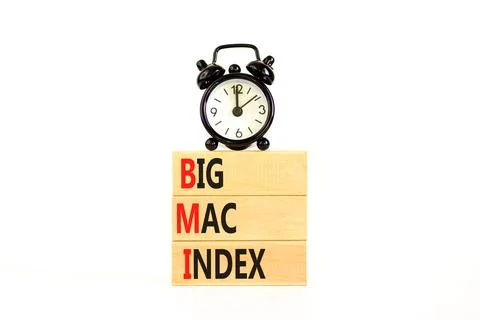 BMI big mac index symbol. Concept words BMI big mac index on wooden blocks .. Stock Photos
