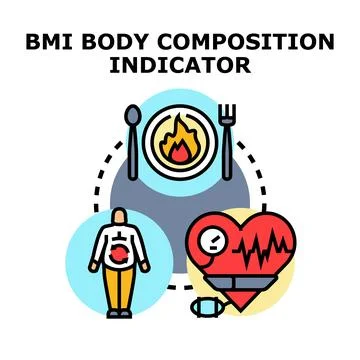 Bmi body composition indicator, health and nutrition concept Ilustración de archivo