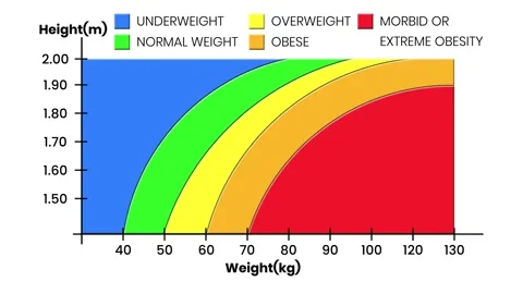 BMI chart animation  weight categories by height and weight in metric units Stock-Footage 312594286