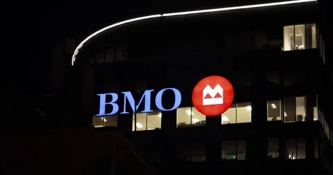 BMO Bank banner at Nova Centre. Bank of Montreal. HALIFAX, NOVA SCOTIA Video stock 329400711