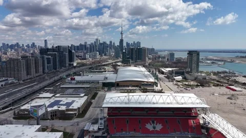 BMO Field in Toronto Canada aerial view home of the FC Toronto soccer club - Stock-Footage 313656883