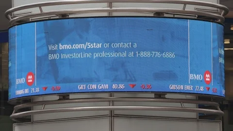 BMO stock exchange clock at King and Bay in Toronto Stock Footage 119049038