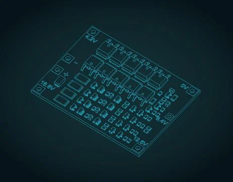 BMS module isometric blueprint Stock Illustration