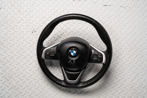 BMW branded multifunction steering wheel Foto stock