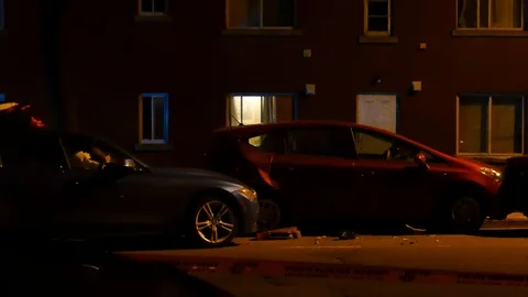BMW crashed in numerous parked car Stock-Footage 95735214