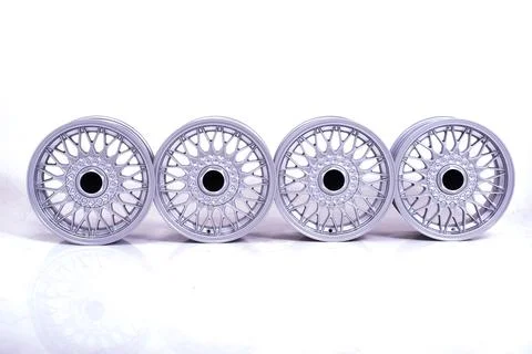BMW e30 Style 5 15'' silver alloy wheel set Stock Photos