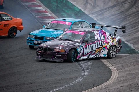 Bmw E36 drift at the Navarra circuit Stock Photos
