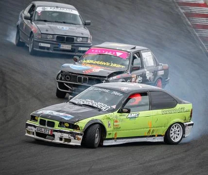 Bmw E36 drift at the Navarra circuit Stock Photos