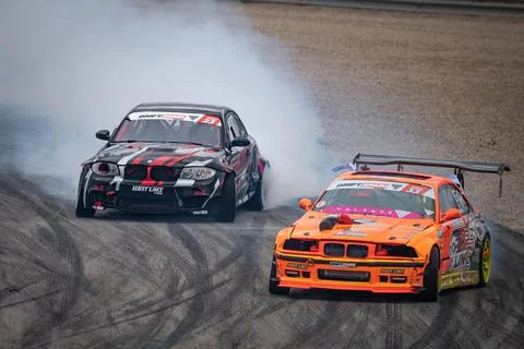 Bmw E36 drift at the Navarra circuit Stock Photos