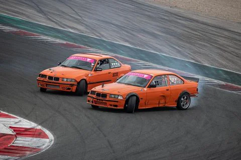 Bmw E36 drift at the Navarra circuit Stock Photos