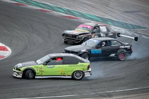 Bmw E36 drift at the Navarra circuit Stock Photos