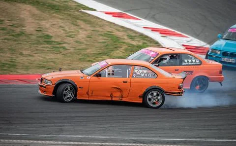 Bmw E36 drift at the Navarra circuit Stock Photos