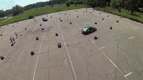 BMW e36 drifting on slalom track Stock Footage 69126579