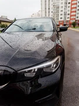 BMW headlight after rain Stock Photos