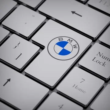 BMW logo notebook keycap 3d illustration stock market editorial Stock Photos