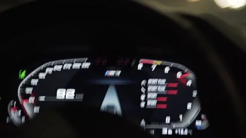 Bmw m3 digital dashboard displaying driving modes Stock Footage 330887454