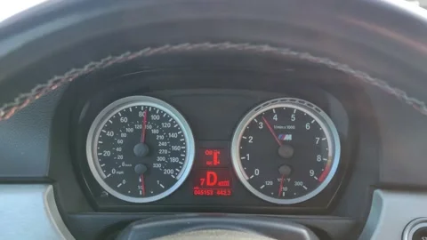BMW M3 e9x speedometer 130mi/h speed Stock Footage 192676381