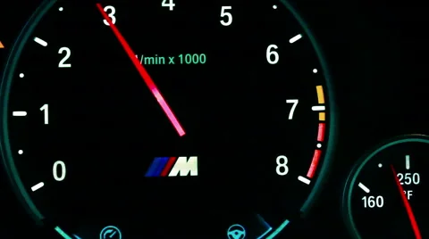 BMW Speedometer close-up, BMW Driving through Los Angeles the hills at Sunset Stock Footage