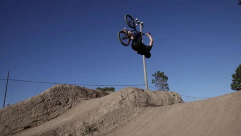 BMX backflip slow motion dirt jumping Stock Footage 161679555