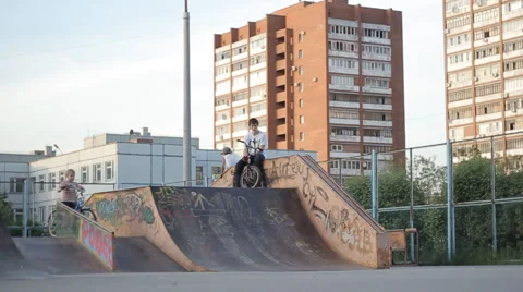BMX bike trick on fun box skate park Stock Footage 51545189
