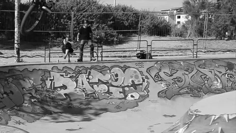 BMX Bikers  black&amp;white Video stock 75431476