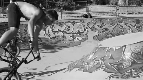 BMX Bikers  black&amp;white Stock Footage 75431491