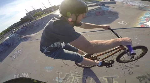 Bmx go pro spinner mount barspin to manual Stock Footage 55356096