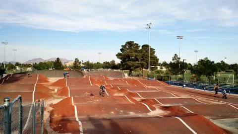 BMX practice at a nearly empty track Fotos Stock