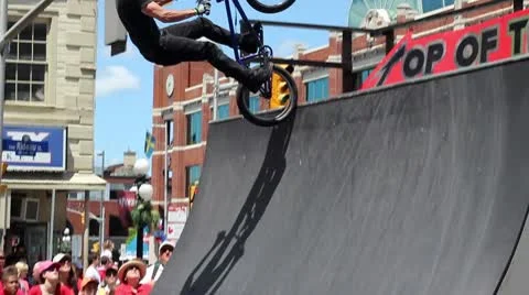 Bmx rider does a cool combo Stock Footage 8960062