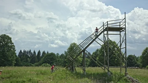 A bmx rider dropping in from a high start Video stock 107570245