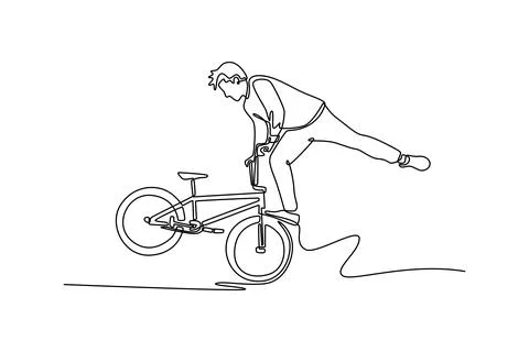 Bmx rider making reverse wheelie on skate park or street ramp outdoors Illustrazione stock