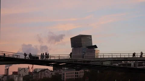 BNF riverside evening view 12th 13th arrondissement of Paris Stock Footage 221263453