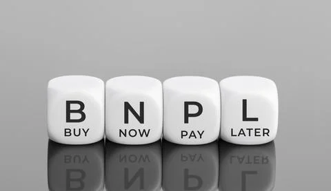 BNPL text on white blocks shape. Buy now pay later concept. Copy space 스톡 사진